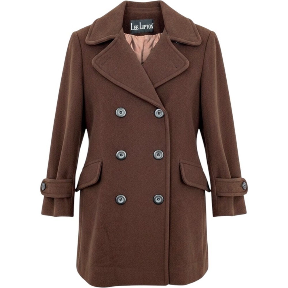 Lee Lipton Wool Pea Coat Womens S/M Brown Double Breasted Classic Vintage
